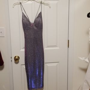 Purple open back glitter dress